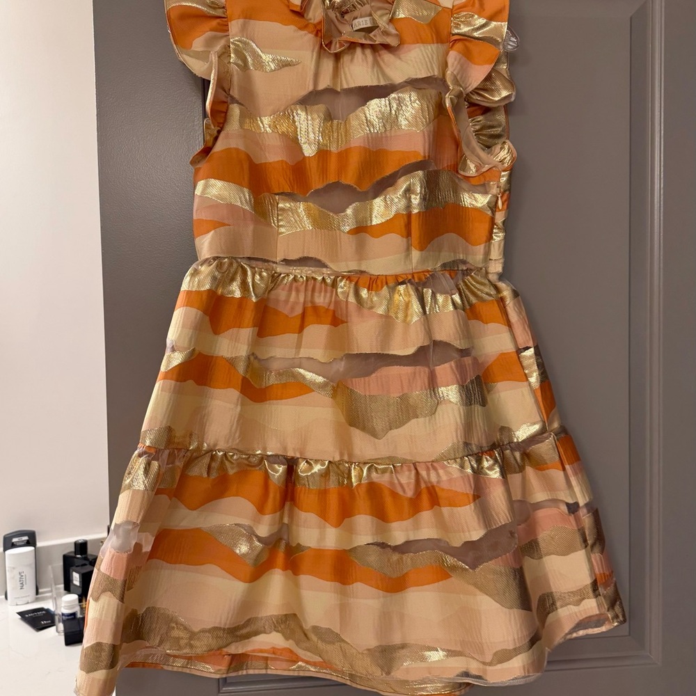 Woman’s Orange and Gold Ruffle Dress